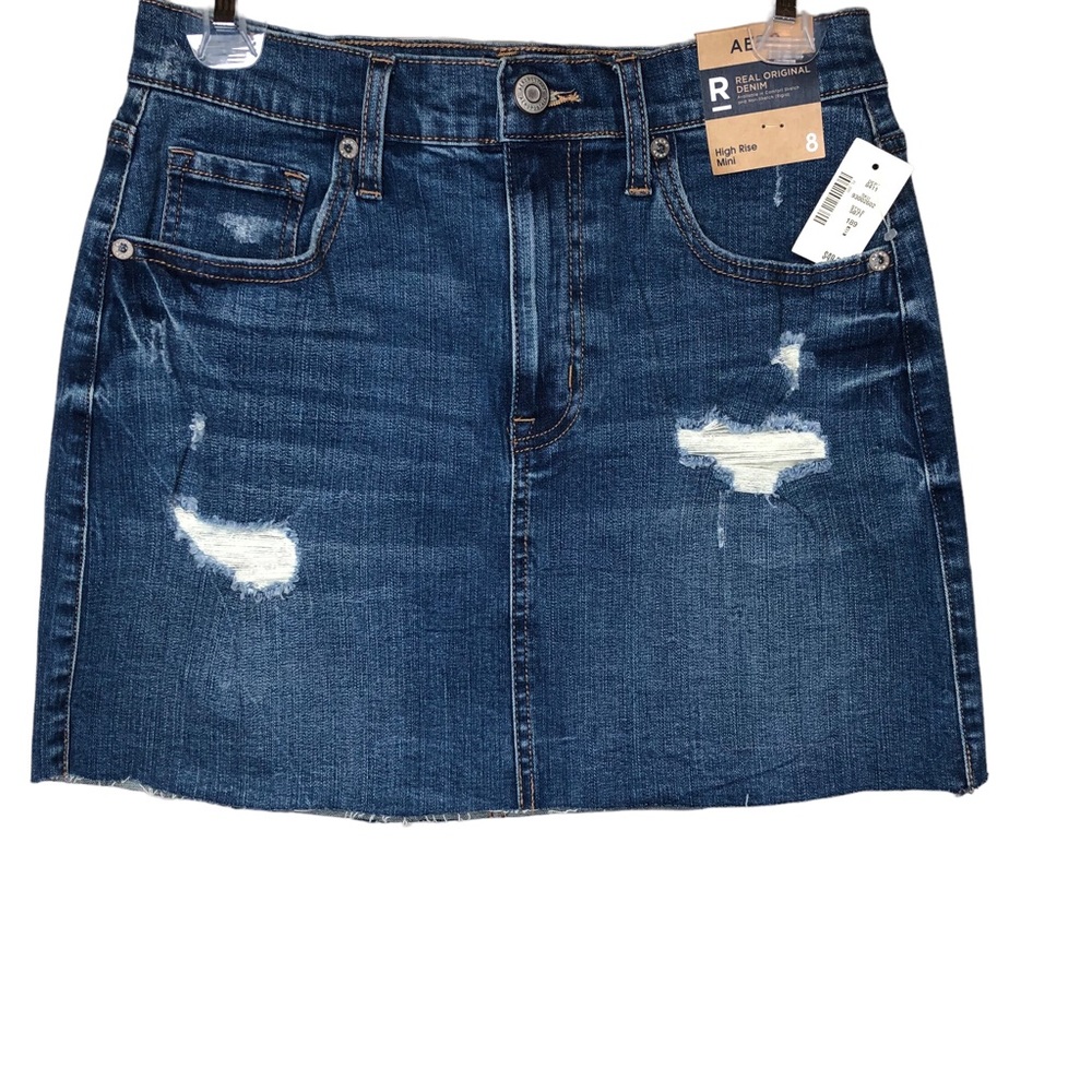 NEW Aeropostale Denim Mini Skirt Size 8 High Rise Festival Destroyed Raw Hem